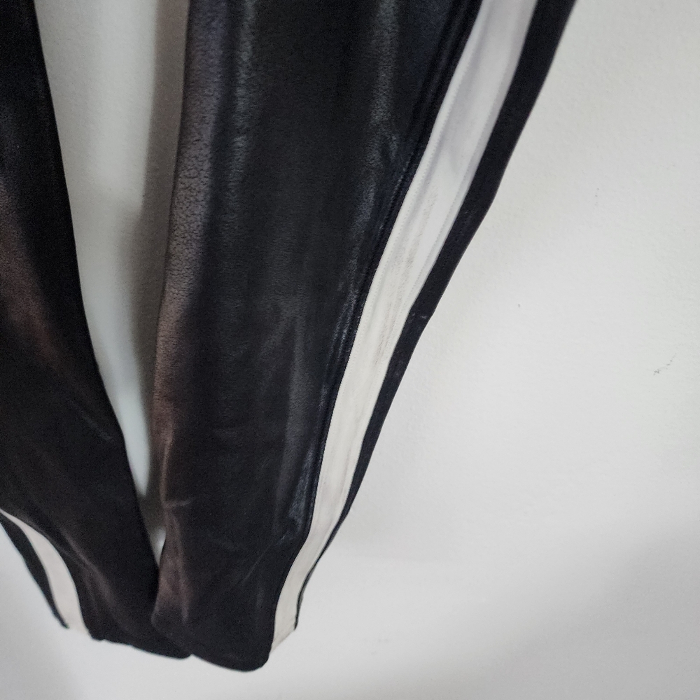 Spanx | Faux Leather Leggings with White Stripe - Picture 4 of 8